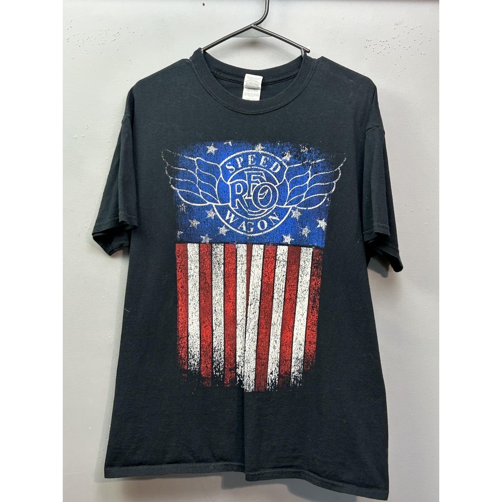 REO Speedwagon Gildan Shirt Mens Large Black Tour 2017 American Flag Graphic Tee